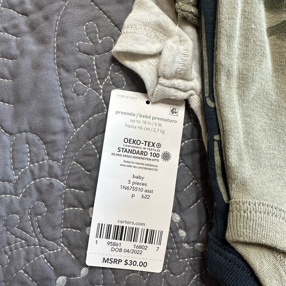 Carters 5 Piece Boys Onesies Set NWT Size Preemie - Picture 2 of 9